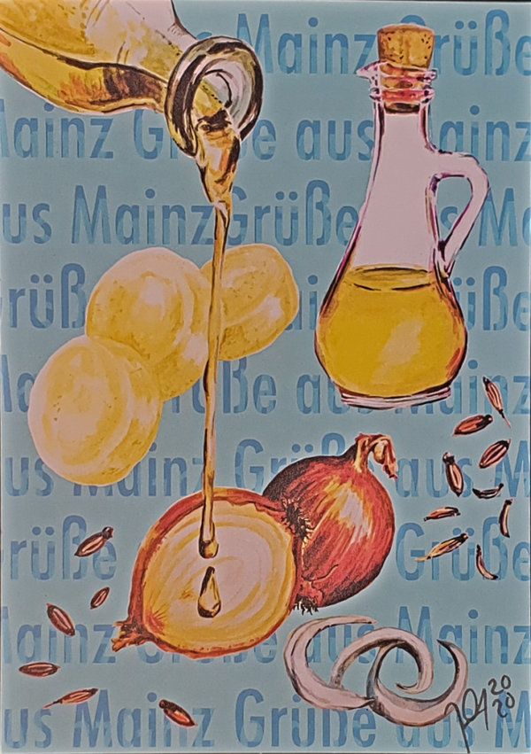 Postkartenset 5 Stück Mainzer Motiv "Handkäs"