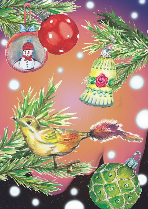 Weihnachtspostkartenset "Vögelchen", 5 Stück